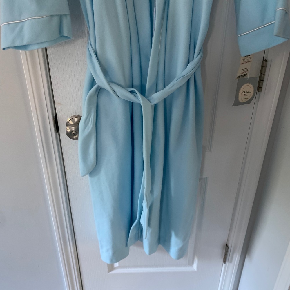 Vintage Christian Dior Women NWT Blue Rose Embroidered Monsieur Loungewear Robe - Picture 3 of 8